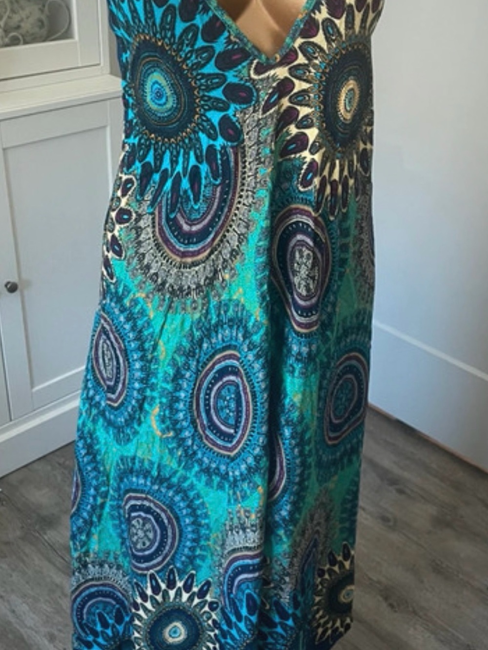 Beach Boho Turquoise Blue Patterned Maxi Skirt